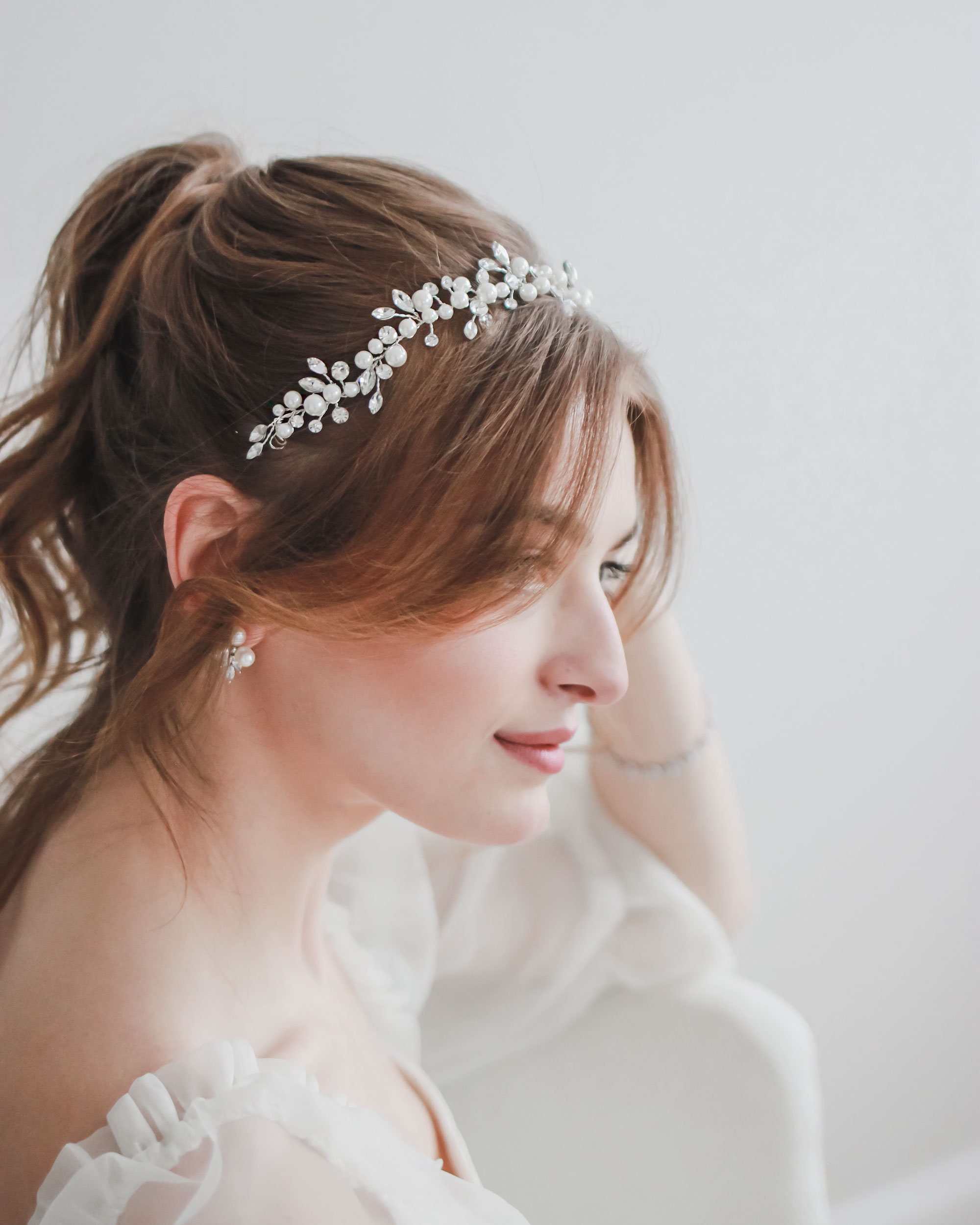 Wedding Pearl Bridal Wreath ,Flower Headband Bride Hair Vines Headwear Hair Jewelry,Golden/Silver Leaf Tiara ,Silver Rhinestone Handmade Tiara,Temu