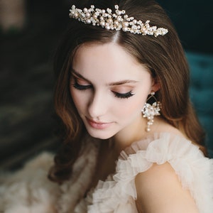 Gold & Champagne Wedding Tiara Statement Bridal Headpiece Wedding Crown Floral Bridal Crown Wedding Tiara Floral Crown 3448 image 4