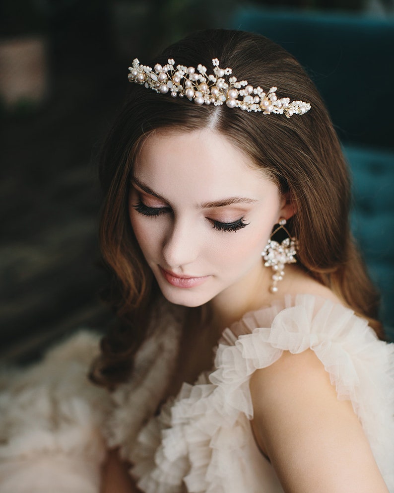 Gold & Champagne Wedding Tiara Statement Bridal Headpiece Wedding Crown Floral Bridal Crown Wedding Tiara Floral Crown 3448 image 4