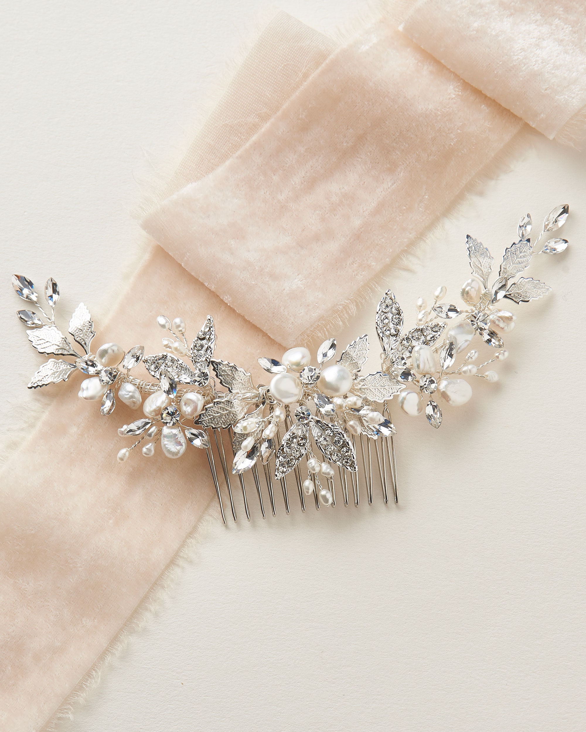 Silver or Gold Floral Keshi and Freshwater Pearl Bridal Back 