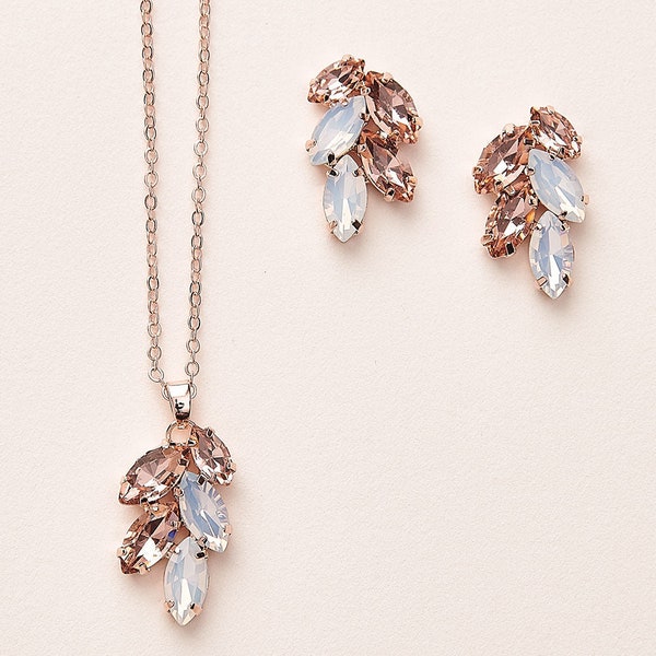 Eva Rose Gold Bridesmaid Gift Set • Opal Bridesmaid Jewelry • Crystal Bridesmaid Jewelry • Bridesmaid Necklace and Earrings Set ~ 1728