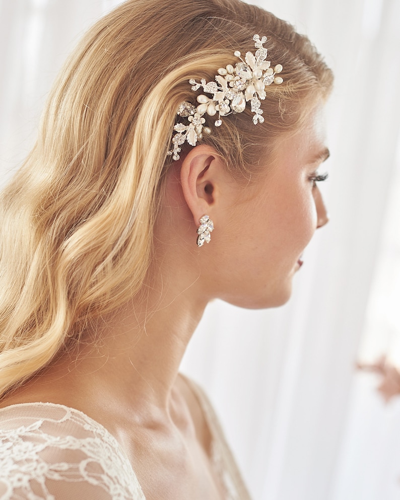 Floral Bridal Comb, Pearl & Crystal Wedding Comb, Bridal Comb, Freshwater Pearl Comb, Wedding Comb, Floral Bridal Hair Comb, Weddings2453 image 4