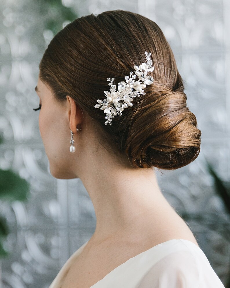 Floral Bridal Comb, Pearl & Crystal Wedding Comb, Bridal Comb, Freshwater Pearl Comb, Wedding Comb, Floral Bridal Hair Comb, Weddings2453 image 2