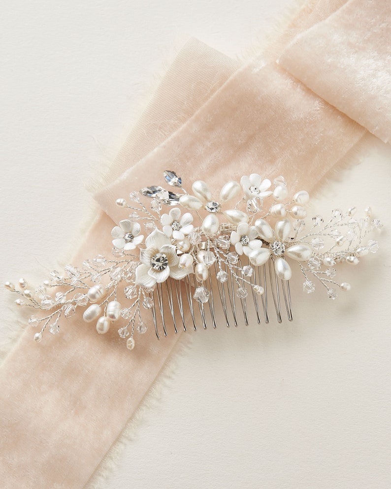 Floral Bridal Hair Comb Flower Side Comb Pearl Hair Comb Etsy