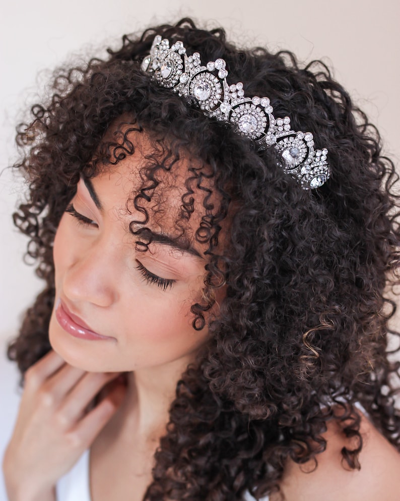 Vintage Bridal Tiara, Bridal Hair Accessory, Royal Bridal Crown, Rhinestone Wedding Crown, Antique Wedding Tiara, Bridal Headpiece TI-3286 image 8