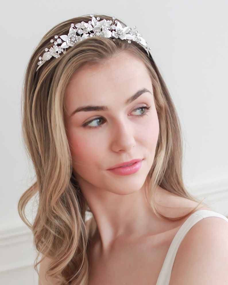 Floral Wedding Tiara Flower Bridal Crown Floral Wedding Etsy