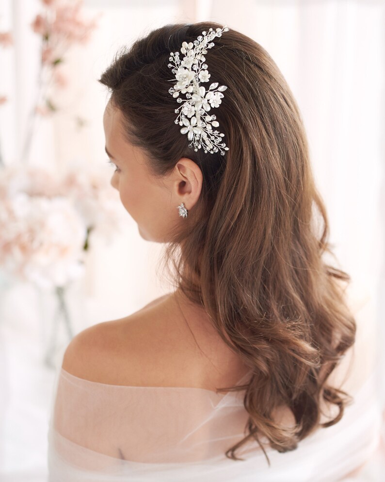 Floral Bridal Hair Comb Flower Side Comb Pearl Hair Comb Etsy