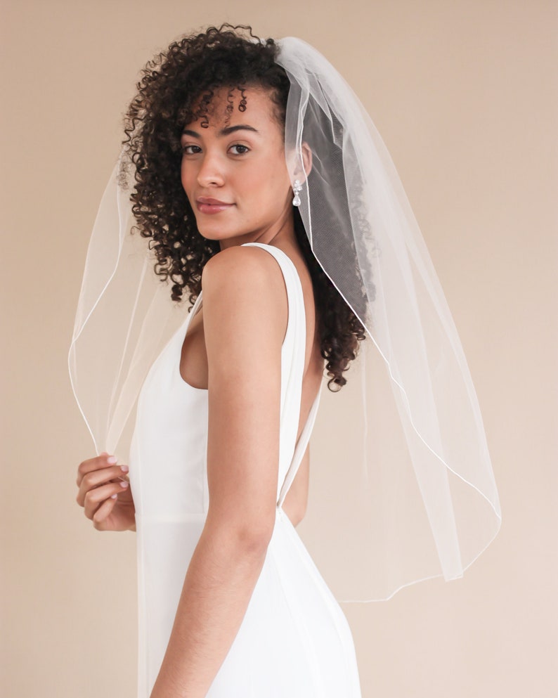 1-Layer Pencil Edge Wedding Veil • Light Ivory Bridal Veil • Fingertip, Elbow or Knee • VB-422 image 8