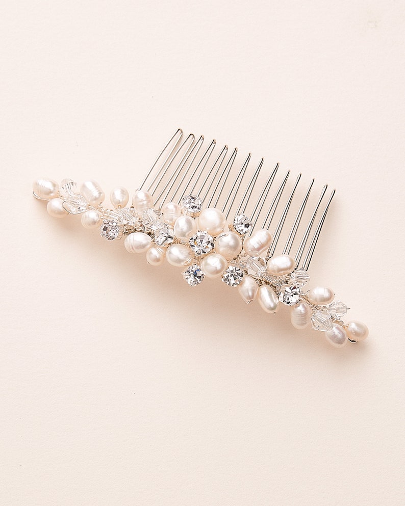 Freshwater Pearl Bridal Comb, Silver Wedding Comb, Freshwater Pearl Bridal Hair Comb, Pearl Wedding Hair Comb, Crystal & Pearl Comb2331 画像 2