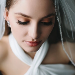 Crystal Bridal Veil • Crystal Wedding Veil • Crystal Edge Veil • Beaded Veil • Beaded Edge Veil • Fingertip Veil • Light Ivory Veil • 5112