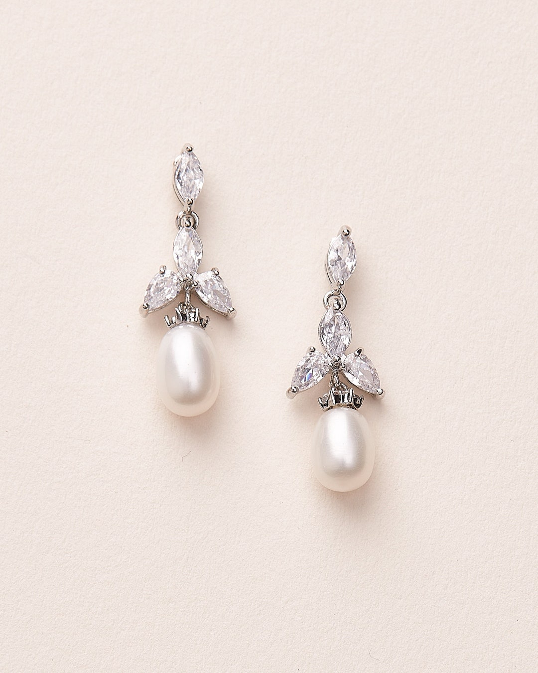 Silver Bridal Earrings Freshwater Pearl Earrings CZ Bridal - Etsy