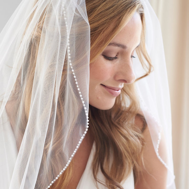 Wedding Veil Pearl Veil Cathedral Wedding Veil Ivory Veil Fingertip Veil Cathedral Veil Short Veil Pearl Wedding Veil 5046 image 1