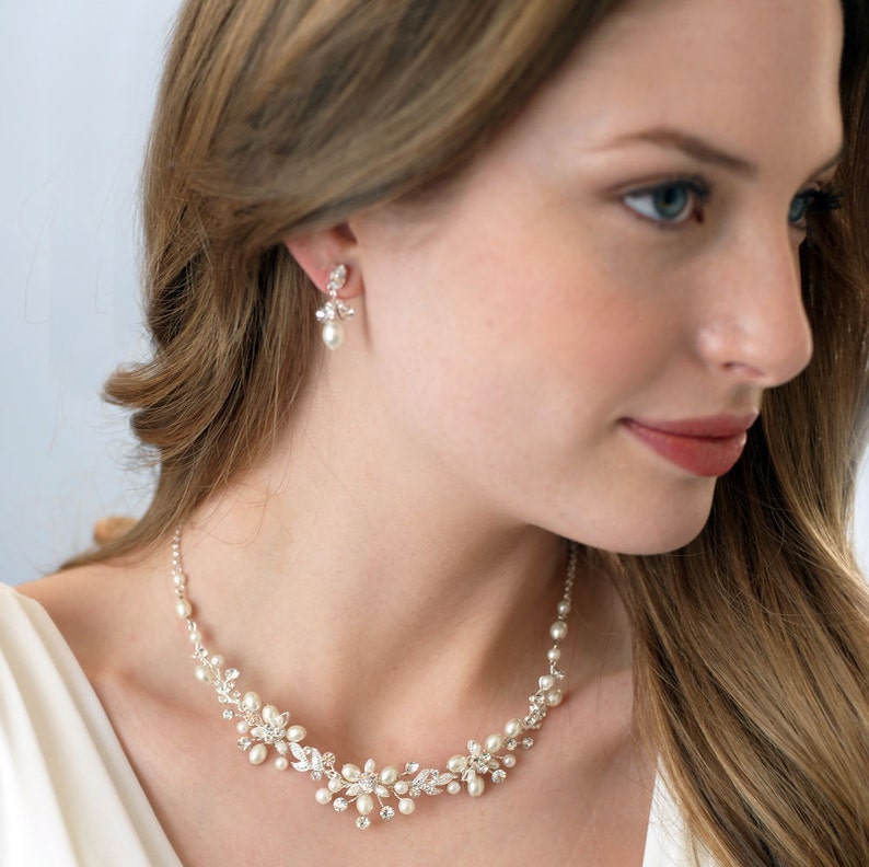 Pearl Jewelry Set, Pearl Bridal Jewelry, Pearl Wedding Jewelry, Rhinestone & Pearl Jewelry Set, Bridal Accessories, Wedding Jewelry JS-1637 image 8