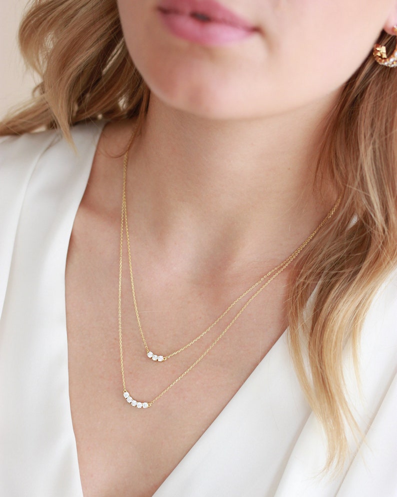 Minimalist Necklace Necklaces for Women Gifts for Her Double Strand Necklace Layered Necklace Dainty Necklace CZ Necklace 1756 image 1