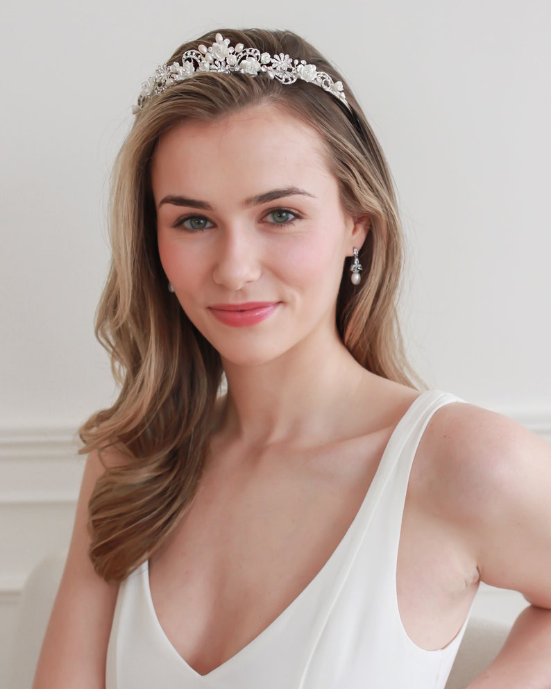 Rhinestone & Pearl Wedding Tiara Bridal Hair Accessory Pearl Etsy
