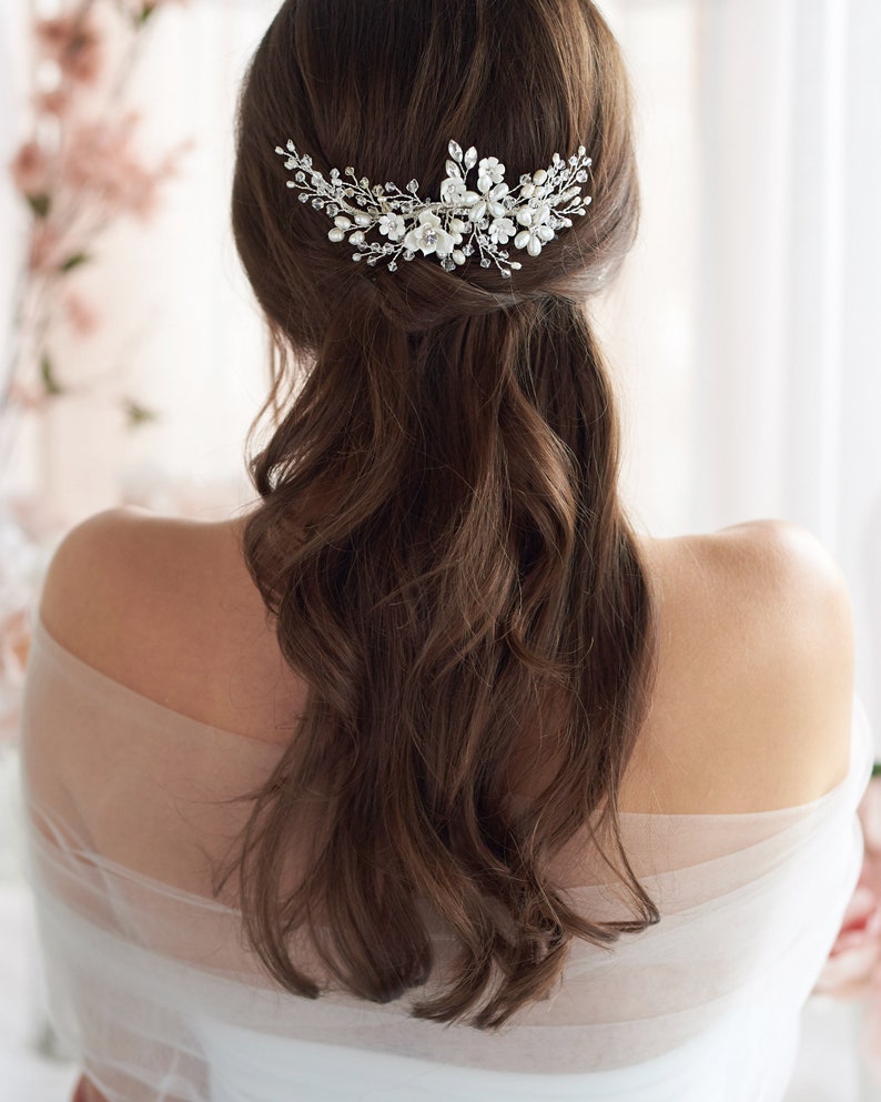 Floral Bridal Hair Comb Flower Side Comb Pearl Hair Comb Etsy