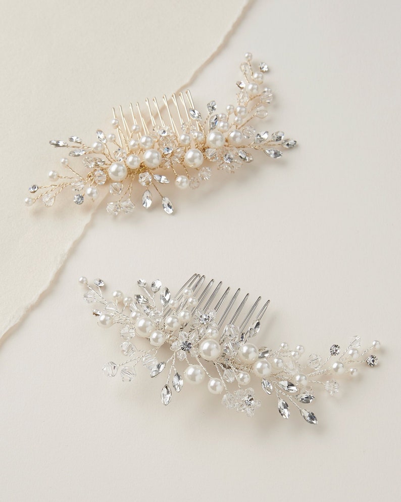 Peigne de mariée perles et cristaux Peigne de mariage floral en cristal Coiffe de mariée Peigne de mariage en or Peigne de mariée en argent Peigne en or rose 2293 image 8