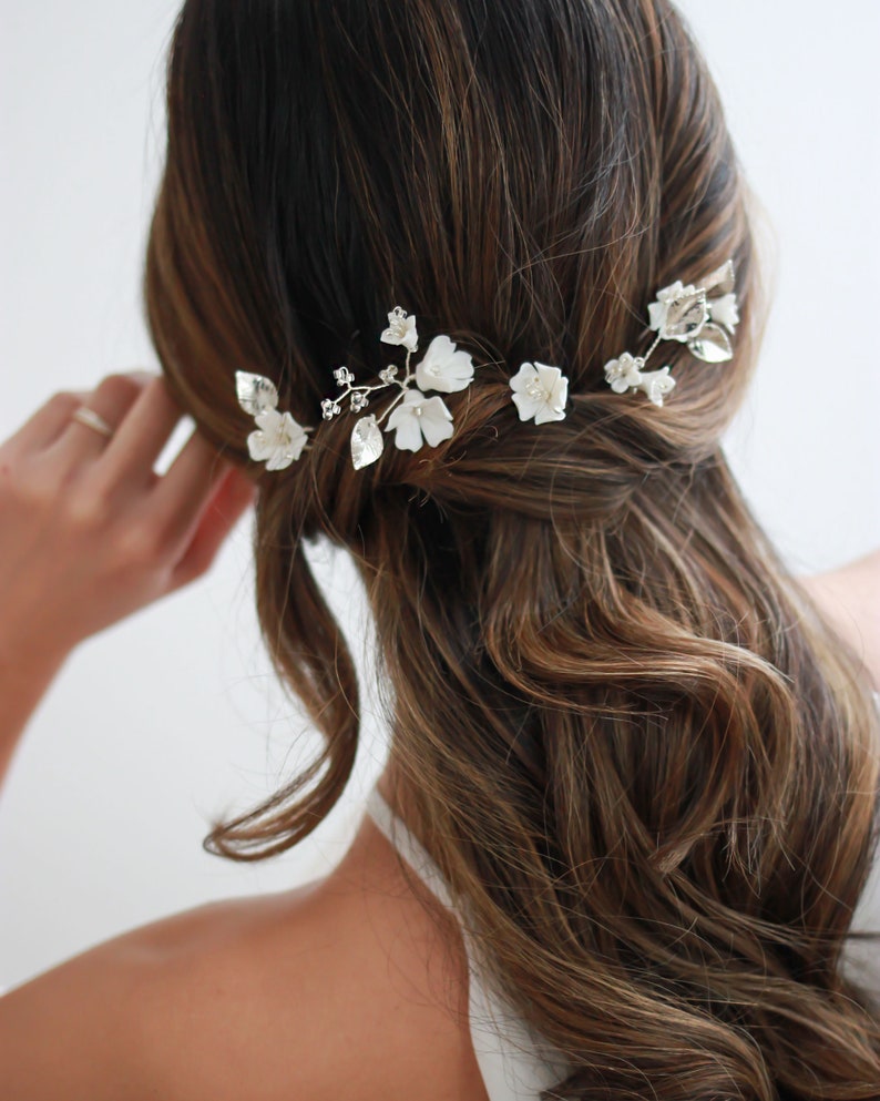 Floral Bridal Hair Pin, Flower Wedding Hair Pin, Rhinestone Hair Pin, Bridal Hairpin, Hair Pin for Wedding, Bridal Hair Accessory 2860 image 2