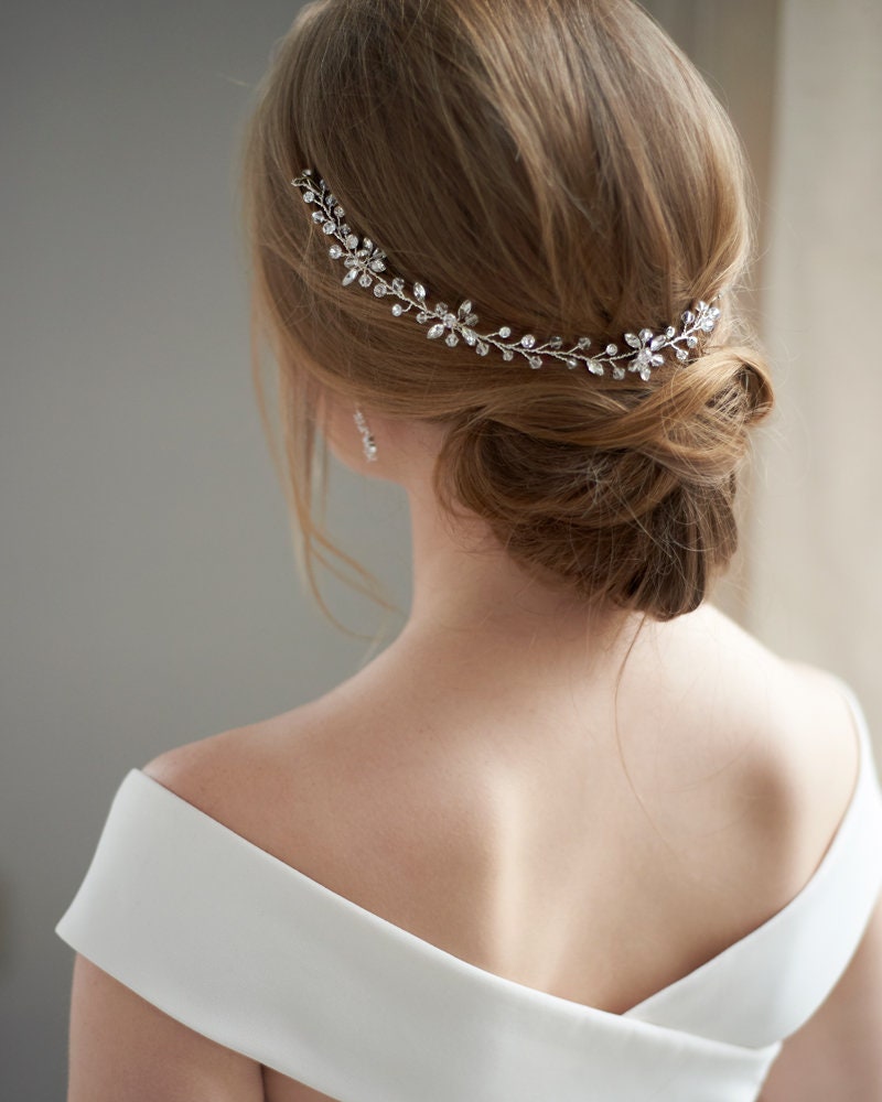 Floral Rhinestone Ribbon Wedding Headband - Mrs Sterlings