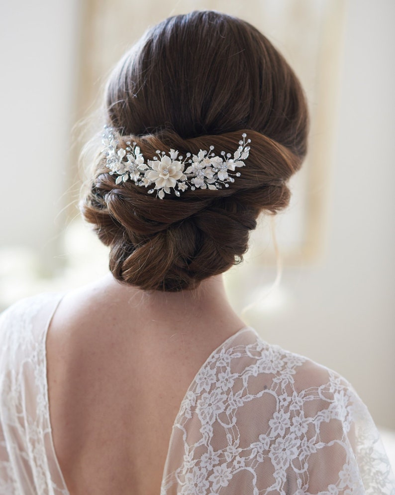 Bridal Hair Accessory Floral Bridal Comb Bridal Headpiece Bridal Hair Piece Ivory Flower Hair Comb Flower Comb for Bride 2303 image 4
