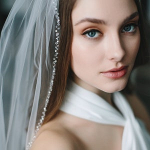 Pearl Wedding Veil, Crystal Bridal Veil, Beaded Veil, Ivory Veil, White Veil, Elbow Veil, Fingertip Veil, Cathedral Veil, Bridal Veil5008 image 2