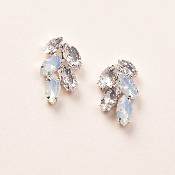 Crystal & Opal Wedding Earrings, Crystal Opal Bridal Earrings, Floral Crystal Bridal Earrings, Crystal Wedding Earrings ~4197
