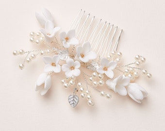 Pearl Bridal Comb, Floral Wedding Comb, Bridal Hair Comb, Wedding Hair Accessory, Crystal Hair Comb, Pearl Comb, Bridal Headpiece ~2475