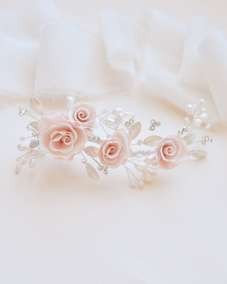 Blush Flower Hair Clip Floral Wedding Hair Clip Pearl Bridal Etsy