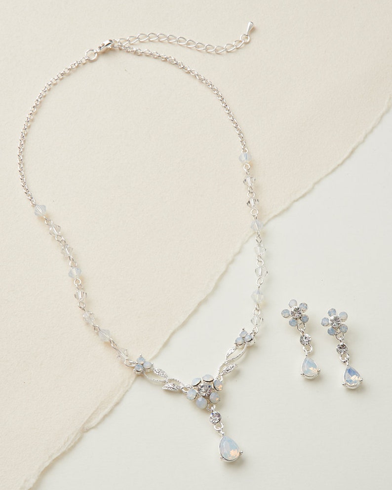 Bridesmaid Jewelry ~JS-1689 Floral Jewelry Set Opal Jewelry Set Opal Bridal Jewelry Wedding Jewelry CZ Wedding Jewelry