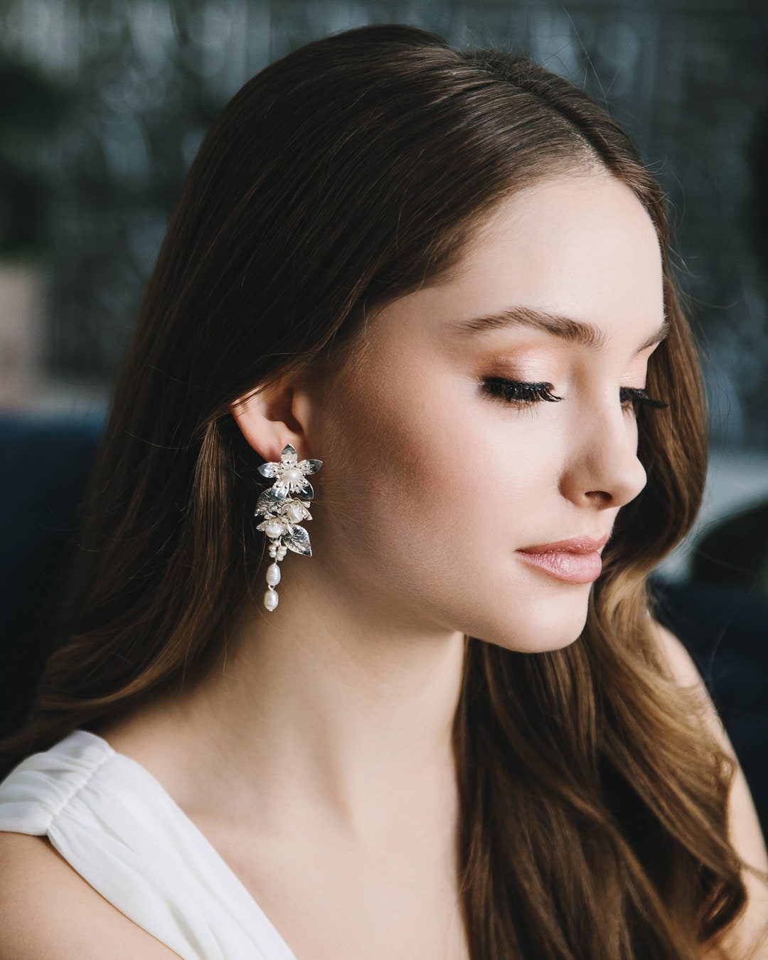 Pearl Wedding Earrings, Floral Earrings, Pearl Bridal
