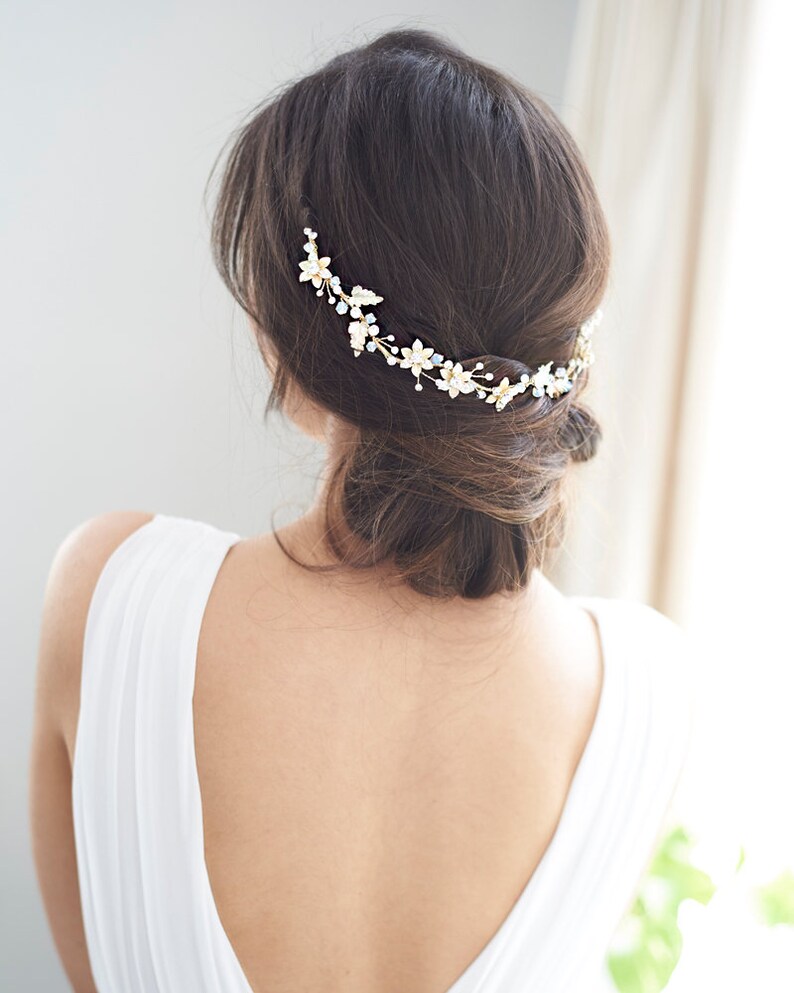Floral Wedding Hair Vine Crystal Bridal Hair Vine Crystal Etsy