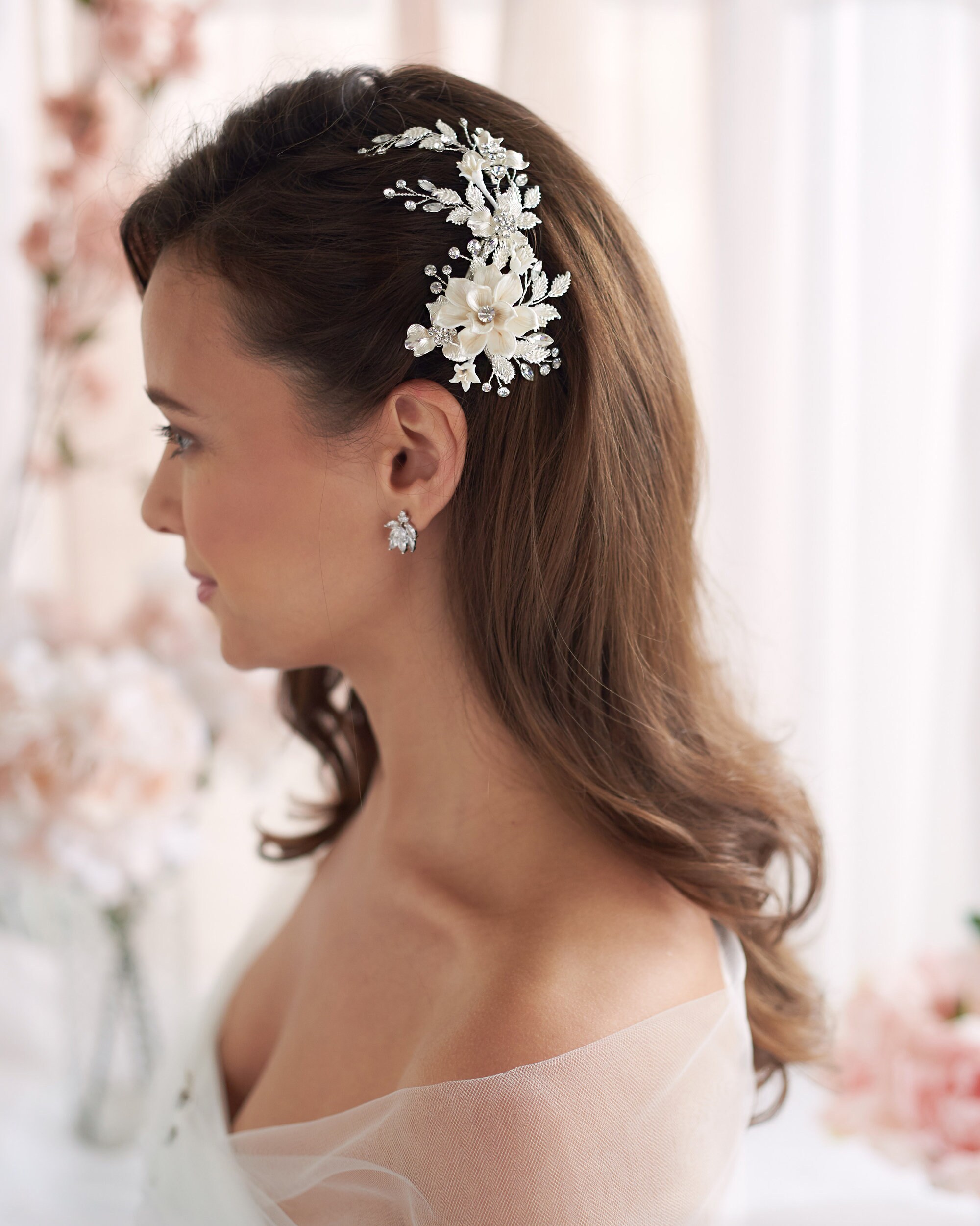 Ivory & Gold Floral Clip Bridal