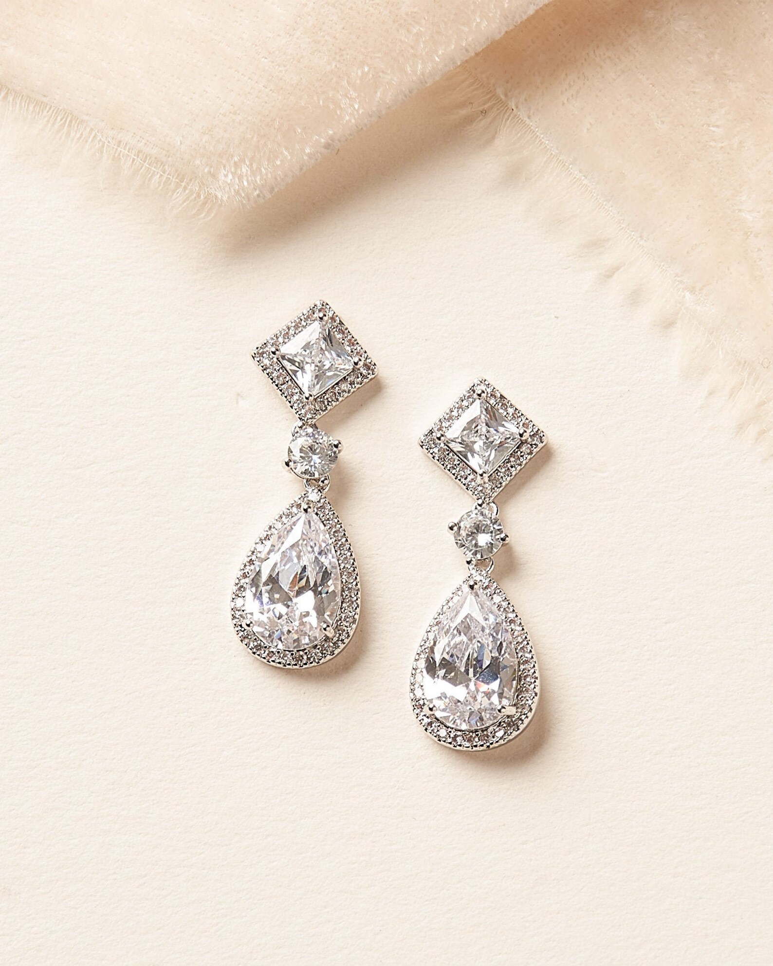 Wedding Drop Earrings Silver Bridal Earrings Wedding Etsy