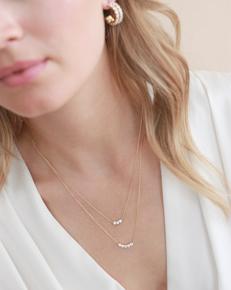 Minimalist Necklace Necklaces for Women Gifts for Her Double Strand Necklace Layered Necklace Dainty Necklace CZ Necklace 1756 image 3