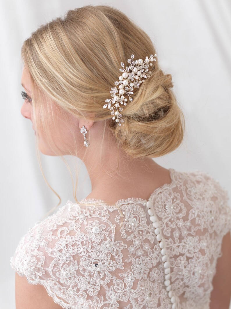 Pearl Bridal Comb Floral Wedding Comb Bridal Hair Comb Etsy
