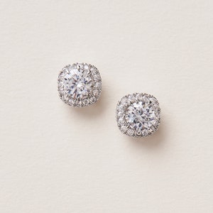 Halo Bridal Studs, CZ Studs, Bridal Stud Earrings, Cubic Zirconia Studs, CZ Stud Earrings, Halo Stud Earring, Round Studs, Halo Earring4175 image 2