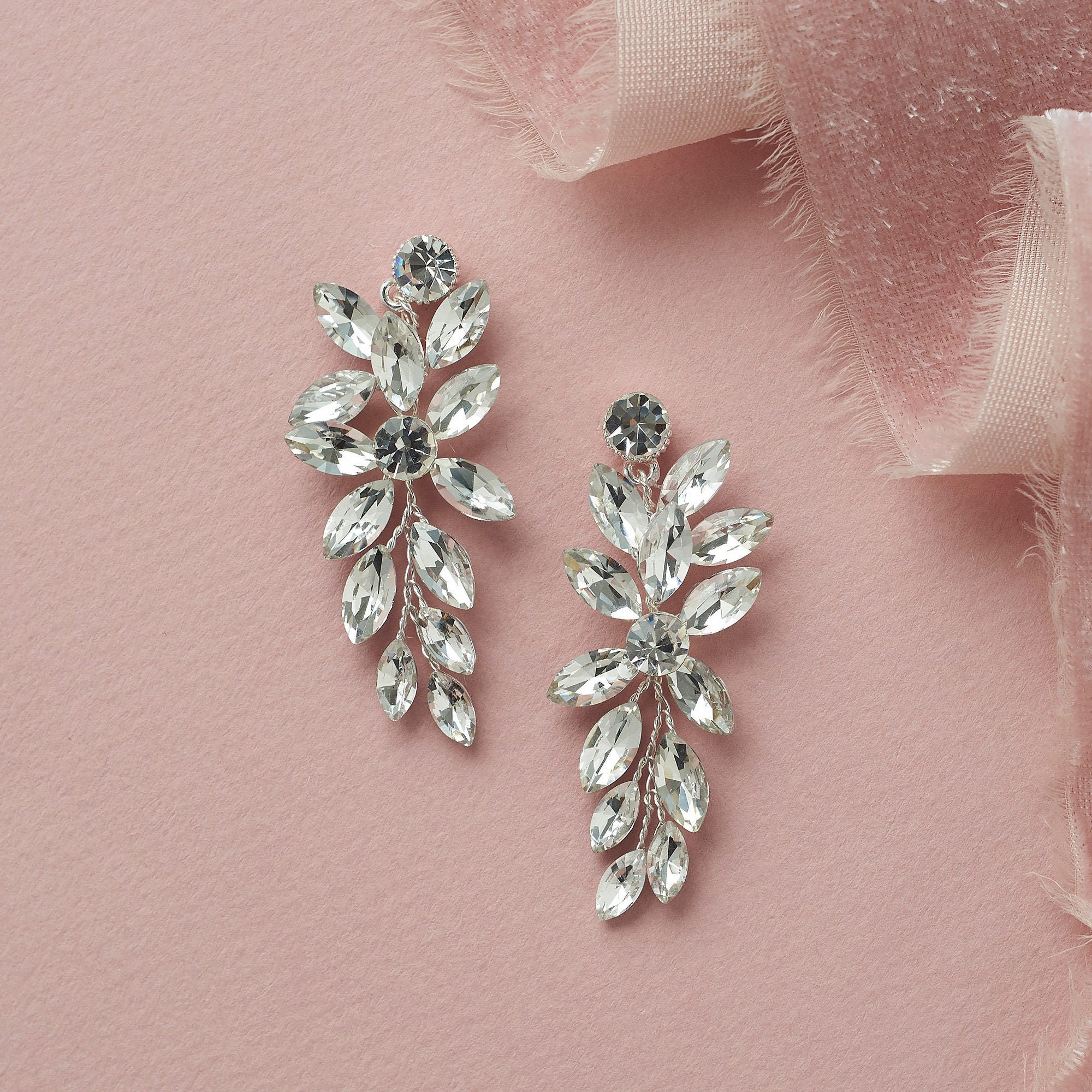 Floral Bridal Earrings Floral Crystal Wedding Earrings | Etsy