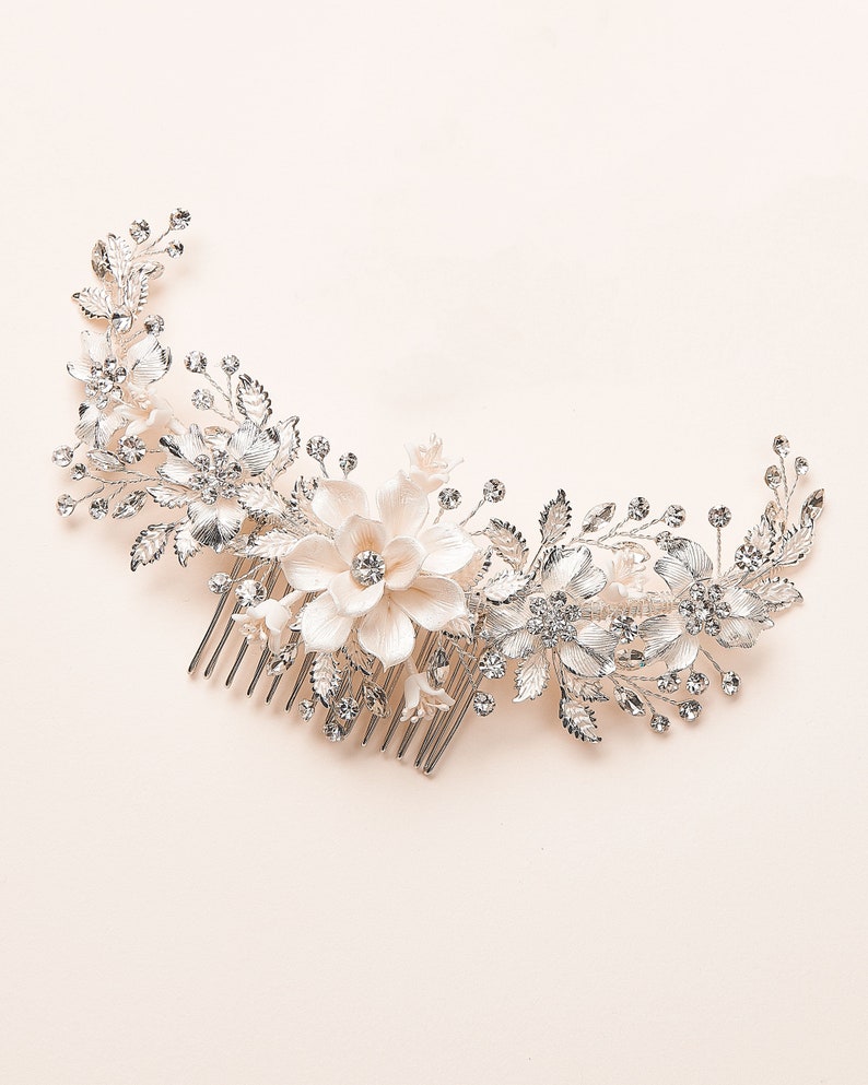 Bridal Hair Accessory Floral Bridal Comb Bridal Headpiece Bridal Hair Piece Ivory Flower Hair Comb Flower Comb for Bride 2303 image 2