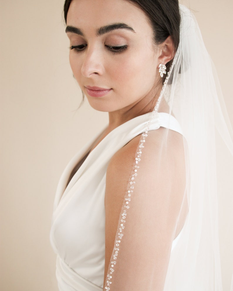 Pearl Wedding Veil, Crystal Bridal Veil, Beaded Veil, Ivory Veil, White Veil, Elbow Veil, Fingertip Veil, Cathedral Veil, Bridal Veil5008 image 7