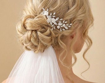 Floral Crystal Bridal Clip • Wedding Hair Accessory • Silver Flower Hair Clip • 2563
