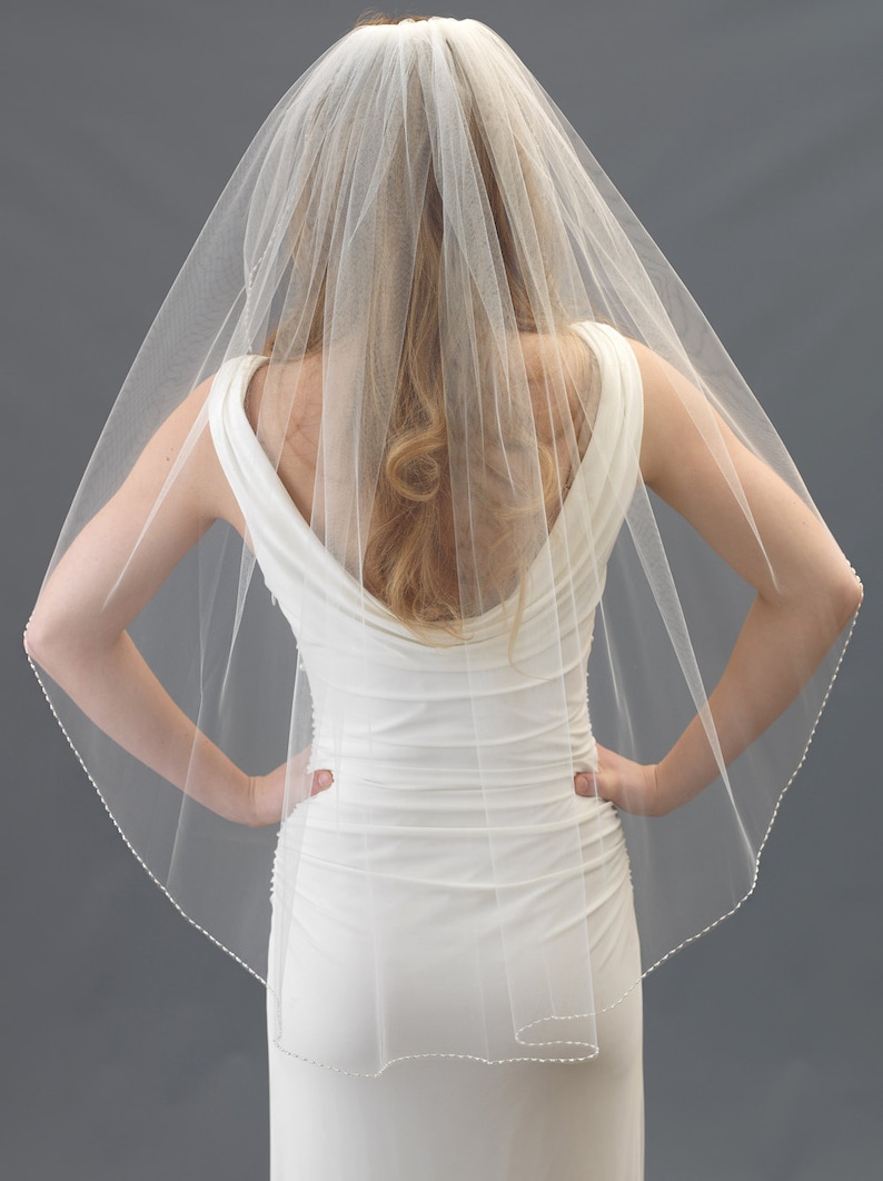 Beaded Wedding Veil, Bridal Veil, Wedding Veil, Fingertip Veil, Beaded Edge Veil, Ivory Veil, White Veil, Bride Veil, 1 Layer Veil 5057 image 9