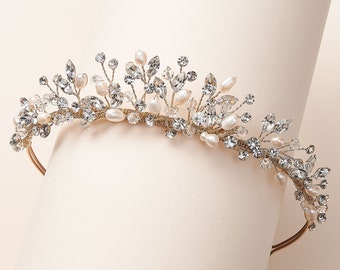 Elegant Bridal Clear Austrian Crystal Pearl Flower Hair Comb Hair Tiara AA1466D1 