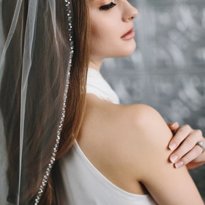 Pearl Wedding Veil, Crystal Bridal Veil, Beaded Veil, Ivory Veil, White Veil, Elbow Veil, Fingertip Veil, Cathedral Veil, Bridal Veil5008 image 4