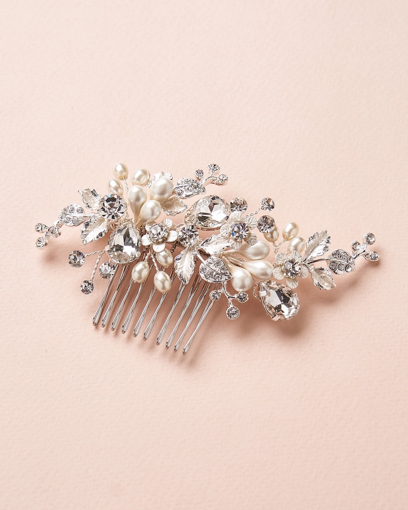 Floral Bridal Comb, Pearl & Crystal Wedding Comb, Bridal Comb, Freshwater Pearl Comb, Wedding Comb, Floral Bridal Hair Comb, Weddings2453 image 3