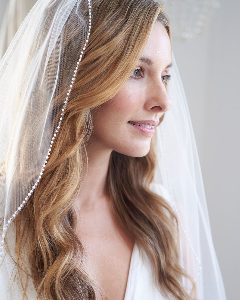 Pearl Edge Wedding Veil Blush Beaded Bridal Veil Pearl & | Etsy