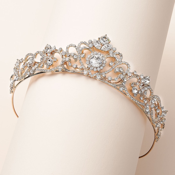 Gold Rhinestone Wedding Tiara, Royal Bridal Crown, Gold Princess Crown, Princess Tiara, Gold Bridal Tiara, Gold Tiara, Gold Crown ~TI-3157