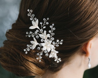 Floral Hair Clip • Bridal Hair Accessory • Crystal Bridal Hair Clip • Floral Bridal Clip • Wedding Headpiece • Bridal Hair Piece • 2540
