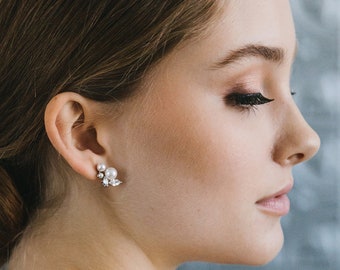 Pendientes de novia con perlas de plata • Pendientes de boda con perlas • Pendientes de circonita cúbica • Pendientes de novia con circonita cúbica • Pendientes de boda con perlas • 4451