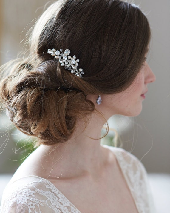 Rhinestone & Pearl Wedding Comb Pearl Bridal Comb Silver | Etsy