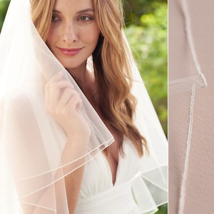 Blusher Schleier, Schleier mit Bleistiftrand, 2 stöckiger Brautschleier, Hochzeitsschleier mit Blusher ~402